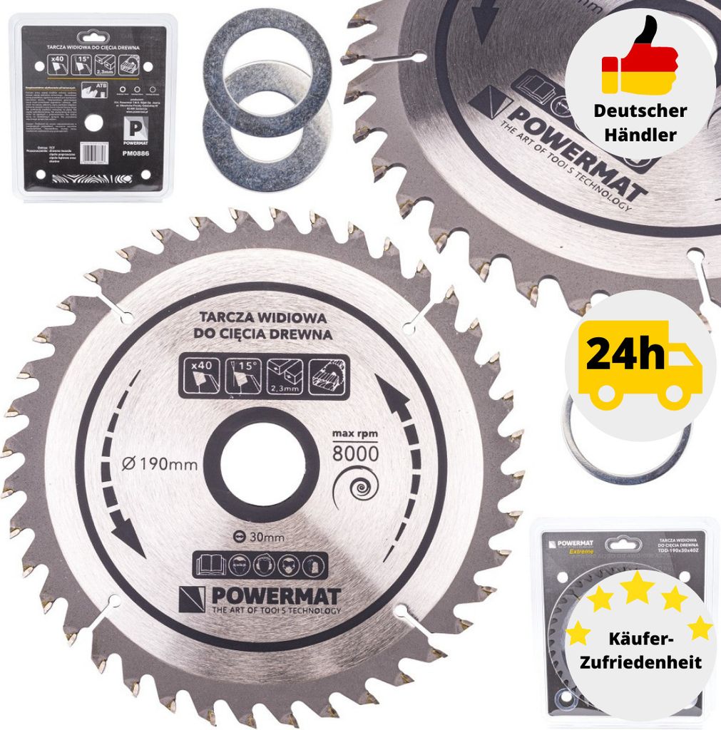 POWERMAT TDD-190x30x40Z Sägeblatt für Holz 190x30mm 40Z Produktbild 