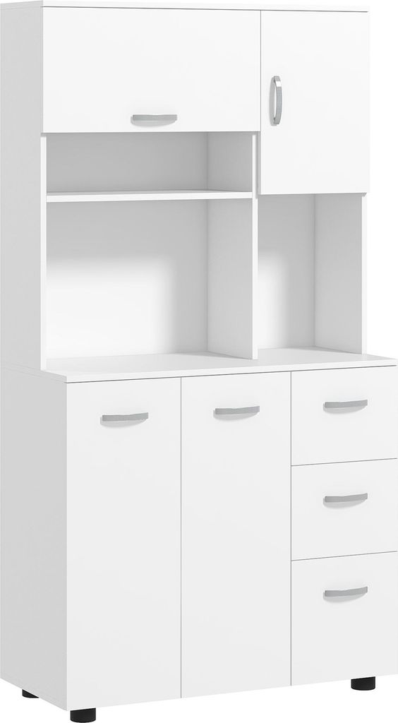 Küchenschrank, Buffet, 3 Schubladen, 3 Regale, viel Stauraum, 89x39,5x168cm, Weiß