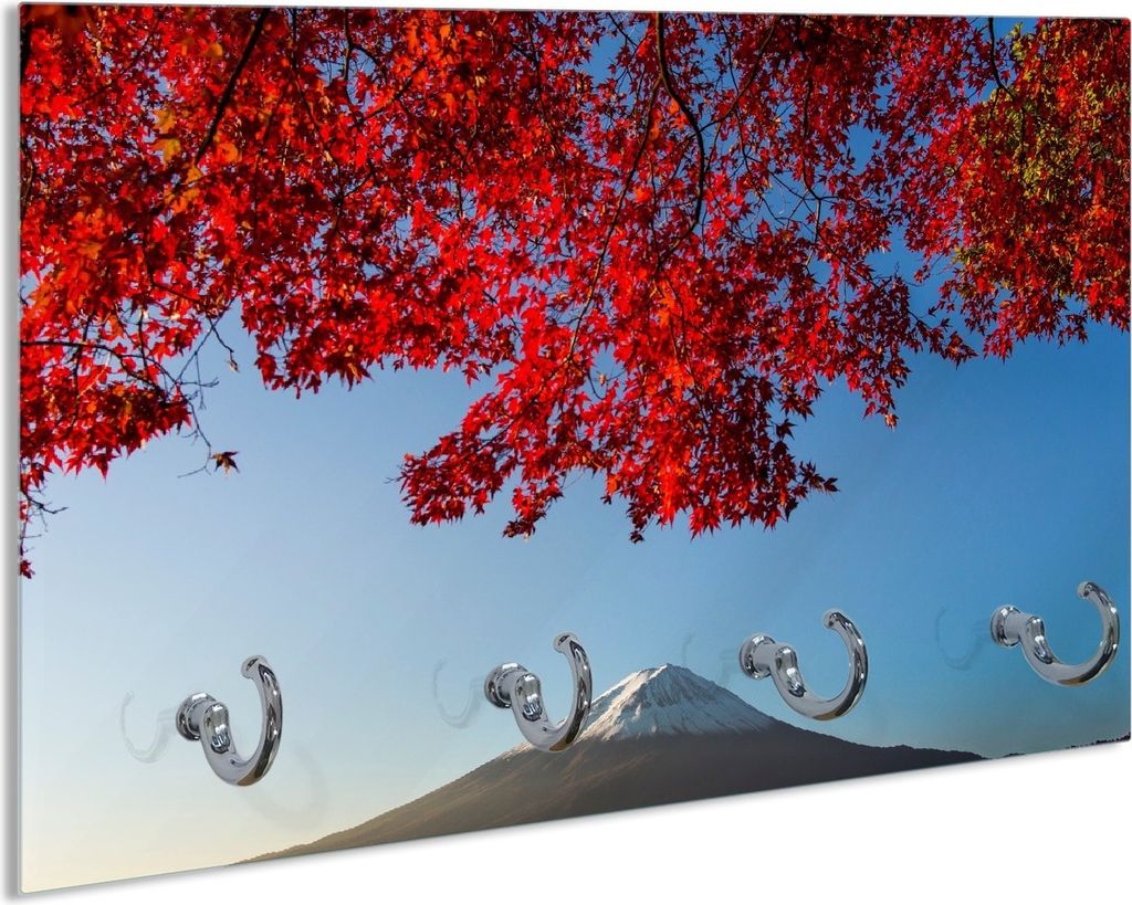 Wallario Schlüsselbrett aus Glas, Motiv: Vulkanpanorama im Herbst, 30 x 20 cm mit 4 Haken