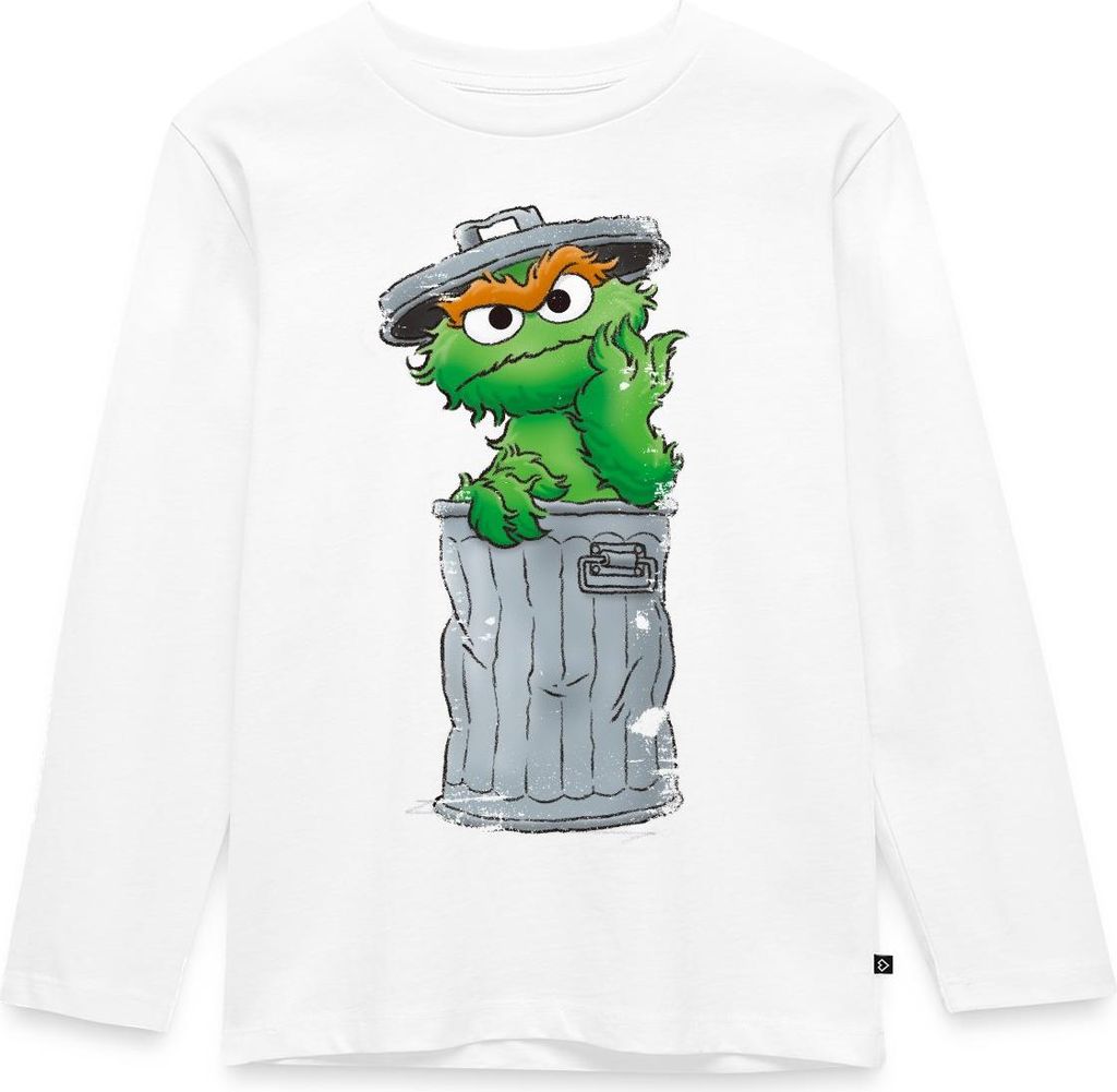 Spreadshirt Sesamstraße Oscar Mülltonne Kinder Premium Langarmshirt, 98/104 (2 Jahre), Weiß