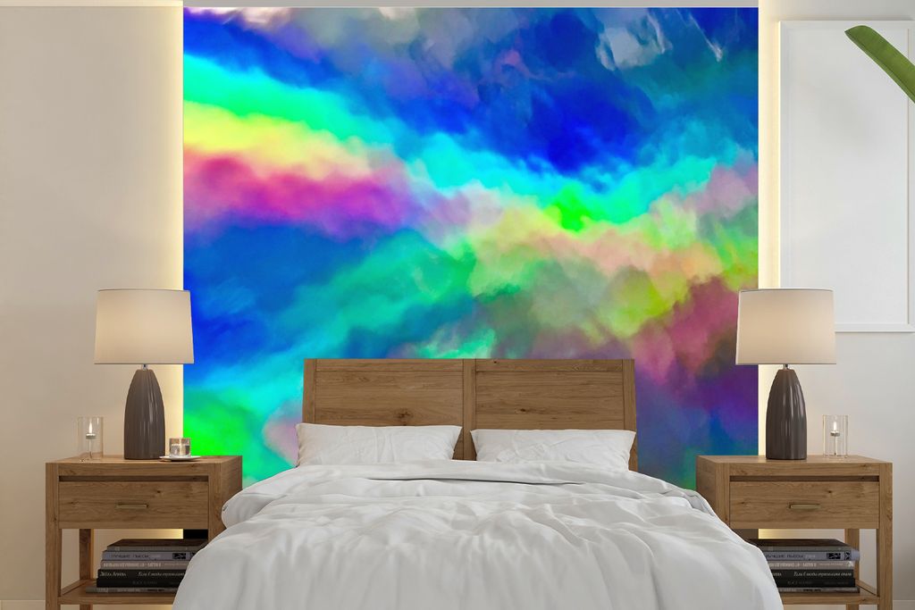 MuchoWow Fototapete für Wohnzimmer oder Schlafzimmer Wandtapete Vinyl Motivtapete Aquarell - Kunst - Psychedelisch - 350x350 cm - Schlafzimmerta...