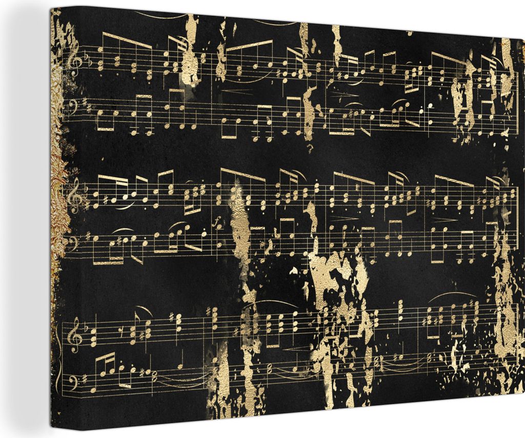 OneMillionCanvasses - Leinwandbilder - 140x90 cm, Musik - Gold - Schwarz, Wandbilder Kunstdruck Wanddekoration - Foto auf Leinwand - Gemälde auf...