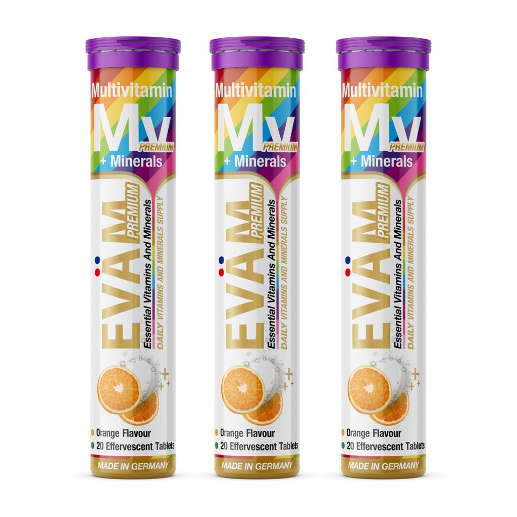 EVÄM Multivitamin + Mineralien Brausetabletten 3er Pack ( 60 Tabs)– 12in1 aus Vitaminen & Mineralstoffen, vegan, hergestellt in Deutschland