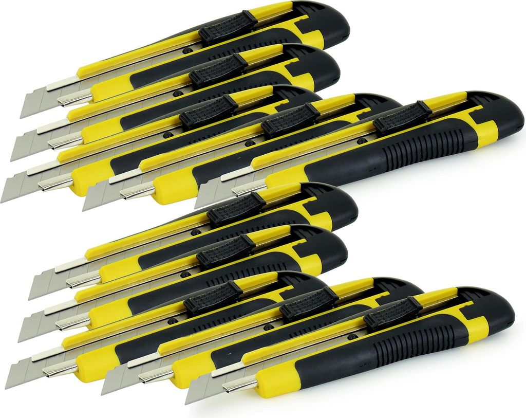 10 x Cuttermesser mit 18mm Trapezklinge - Günstiges Set für Heimwerker und Profis