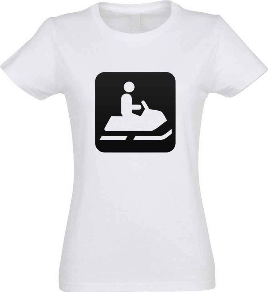 Kiwistar - T-Shirt tailliert - Damen - Weiss - Schneemobil Raupen Piktogramme - mit Motiv Bedruckt - Funshirt Design - Sport - Freizeit - Damen - S