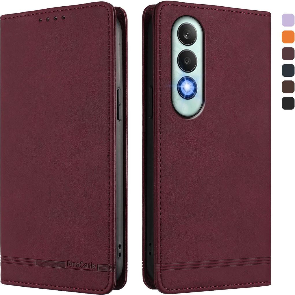 Hülle für OnePlus Nord CE4, Retro Kunstleder Ständer Klapphülle mit Kartenfächer und Magnetische Rot