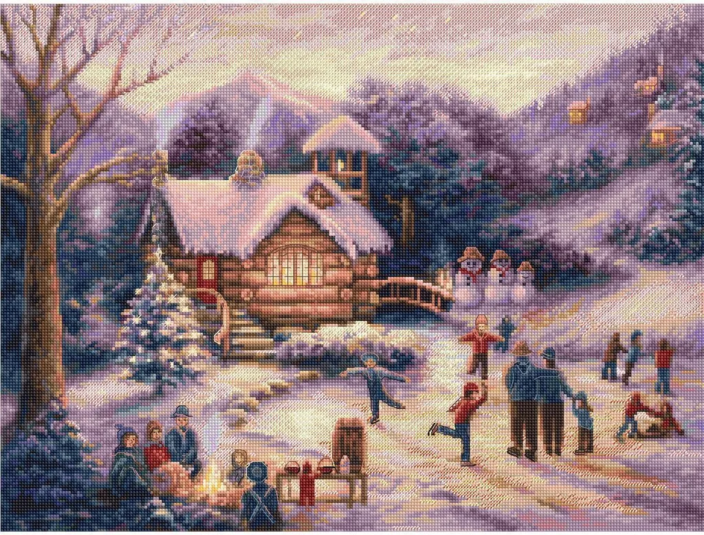 Kit broderie Letistitch Patinage au Crépuscule - Toile Aida et fils 38cm