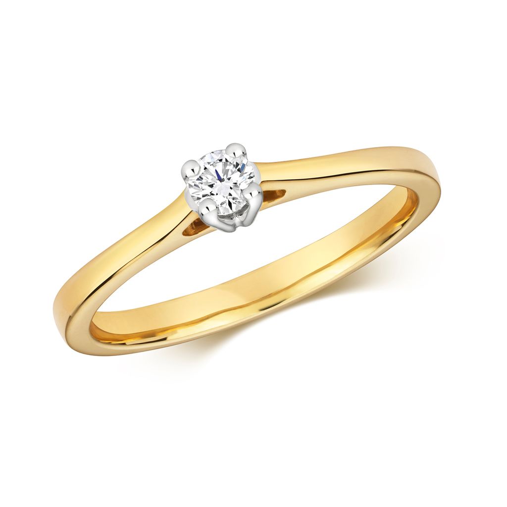 Funkelndes Feuer 9 Karat (375) Gold Damen - Diamant Solitärring Brillant-Schliff 0.10 Karat H - I1, 50 (15.9); TRS320509KYRSK