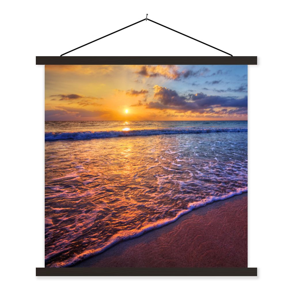 MuchoWow Textilposter Meer - Strand - Sonnenuntergang - Wolken - Horizont 40x40 cm mit schwarzem Rahmen - Fotos