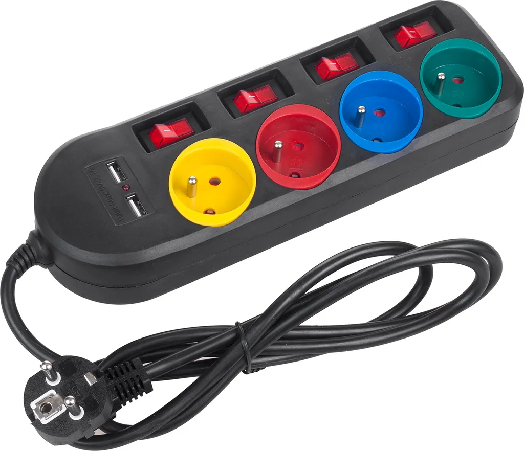 Multiprise pour Bureau 4 Prises Terre et 2 USB avec Cordon 1,5m - 12