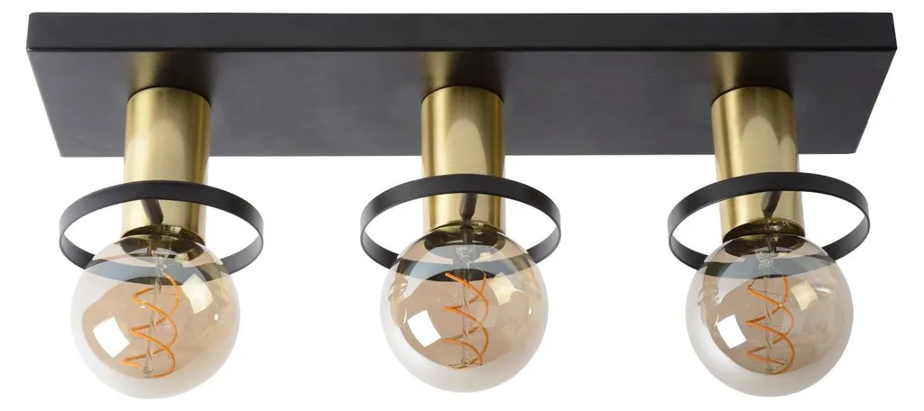 Plafonnier de Salon ANAKA 3x E27, Luminaire de Plafond Noir et Laiton