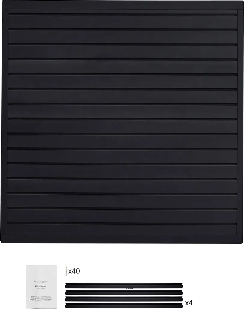 Mur de Garage à Lamelles PVC Noir 1,2m x 1,2m Système de Rangement Mural