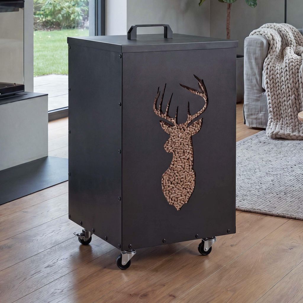 Pelletbehälter MCW-Q30 Hirsch, Pelletbox Aufbewahrungsbox Produktbild 