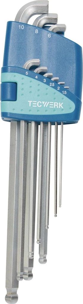 Tecwerk Winkelschraubendrehersatz 9-teilig Kunststoffhalter SW 1,5 - 10 mm kurzer Schenkel extra kurz Kugelkopf - 1 Stk.