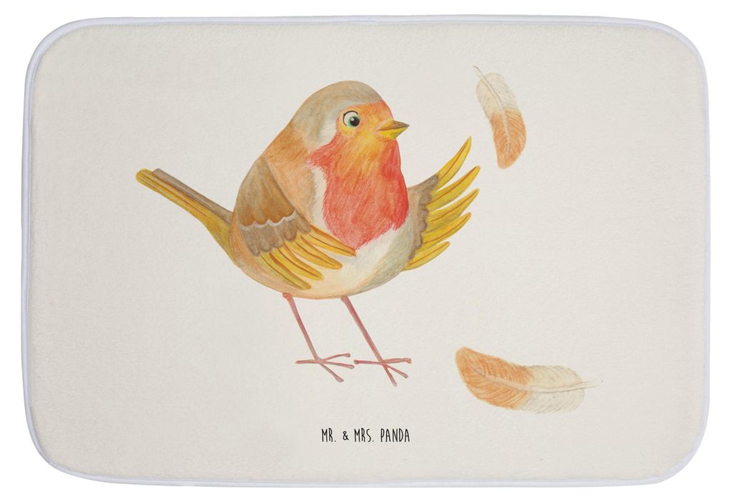Mr. & Mrs. Panda Badteppich Rotkehlchen Federn - Weiß - Geschenk, Spruch Mut, Lustige Sprüche, Badematte, duschmatte, Teppich Bad, Motivation, Ba...