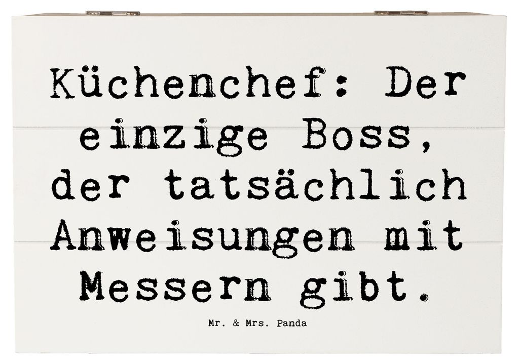 Mr. & Mrs. Panda Box Spruch Koch Anleitung 22 x 15 cm - Weiß - Geschenk, Küchenchef, Texturen, Holzkiste mit Deckel, Geschenke für Berufstätige...
