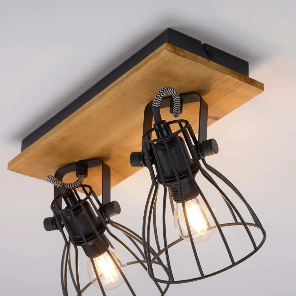 Plafonnier bois et métal noir orientable pour éclairage de plafond bas - 6