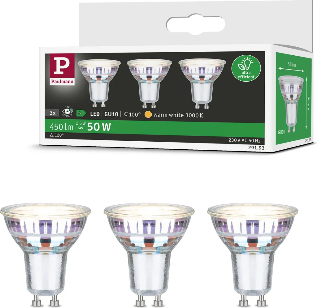 Lot de 3 spots LED Réflecteurs 230V Paulmann Eco-Line pour plafonnier