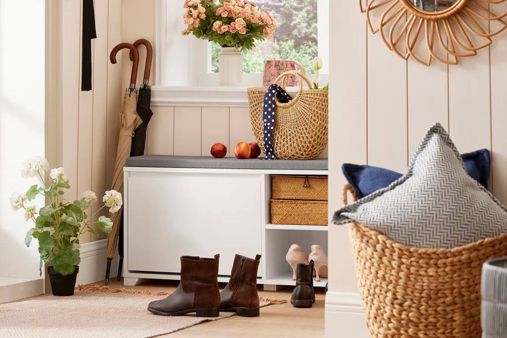 Banc de rangement chaussures avec coussin confortable et abattant - 7