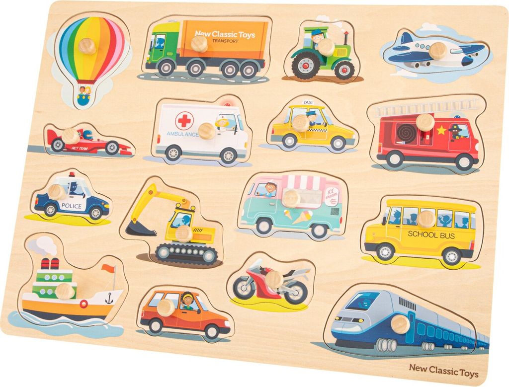 New Classic Toys Knoppuzzel - 16 stukjes - voertuigen