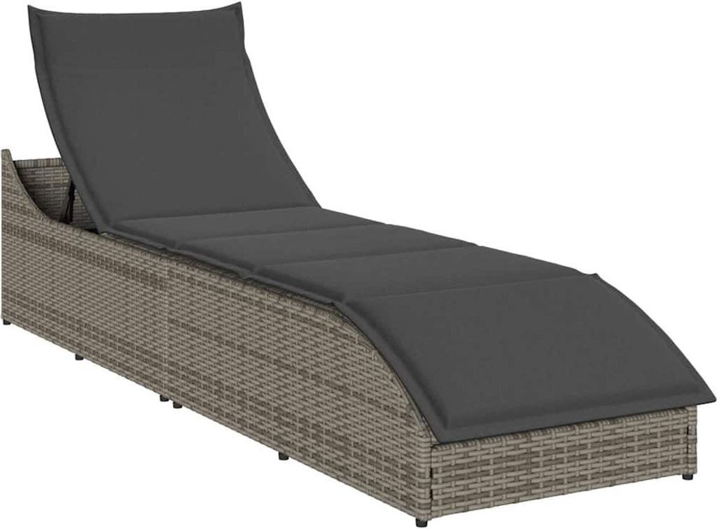 Klappliege mit Auflage und Stauraum Grau Poly-Rattan