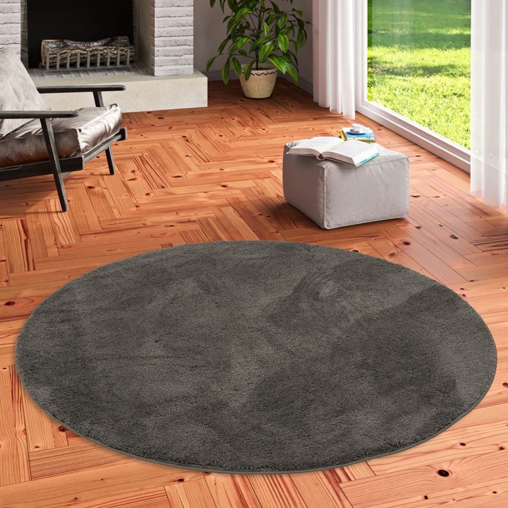 Luxus Super Soft Hochflor Langflor Teppich Silky Anthrazit Rund, Größe:160 cm Rund