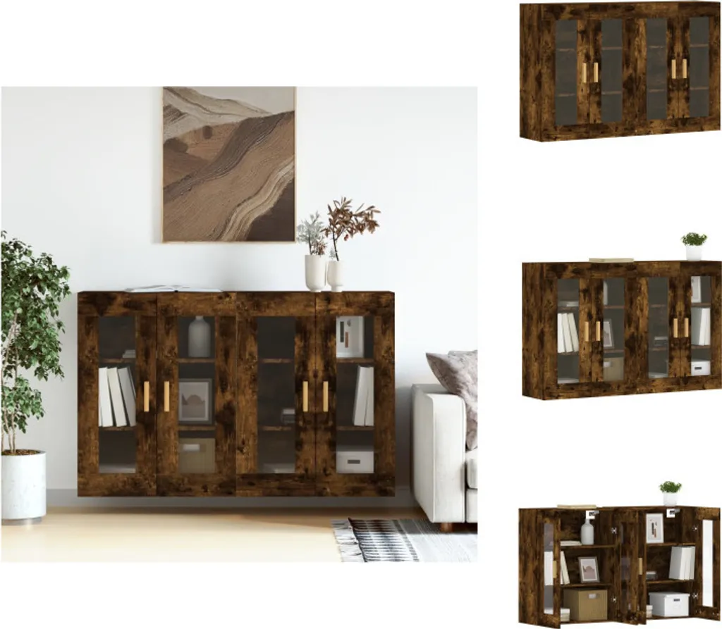 Armoires Murales Chêne Fumé en Bois Traité 2 Pièces Design Scandinave