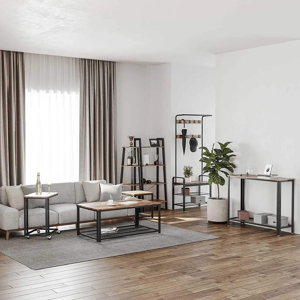 Table sur Roues Rustic Brown et Noir - Bout de Canapé Mobile et Stable