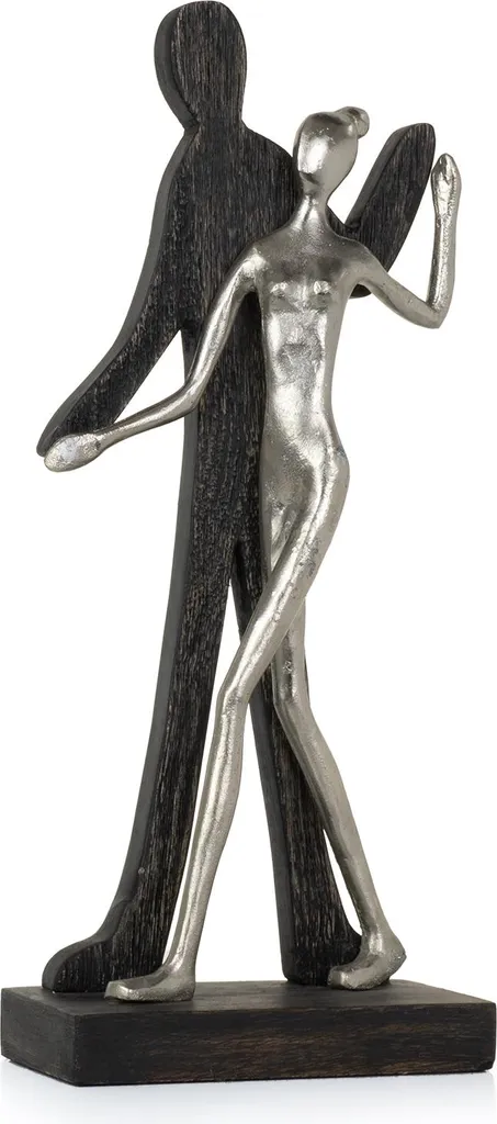 Sculpture moderne danseurs en aluminium et bois de mangue massif