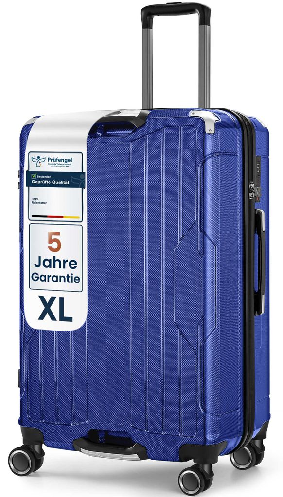 4FLY Aluminium-Rahmen Hartschalen Reisekoffer XL 77 cm (103L) aus PC+ABS – mit TSA-Schloss, 4 Spinner-Doppelrollen, Reisegepäck
