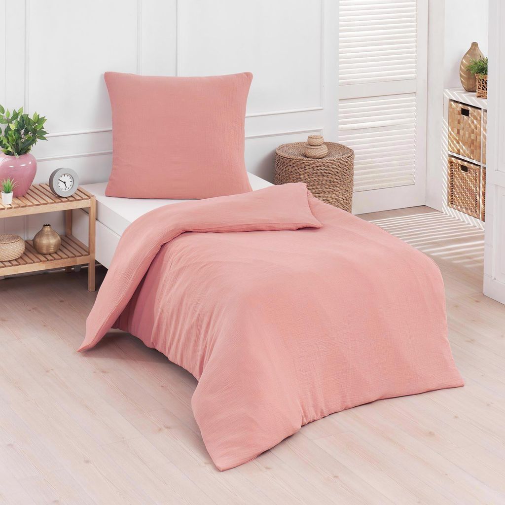 Traumschlaf Musselin Bettwäsche Uni 155x220 cm + 80x80 cm hummer