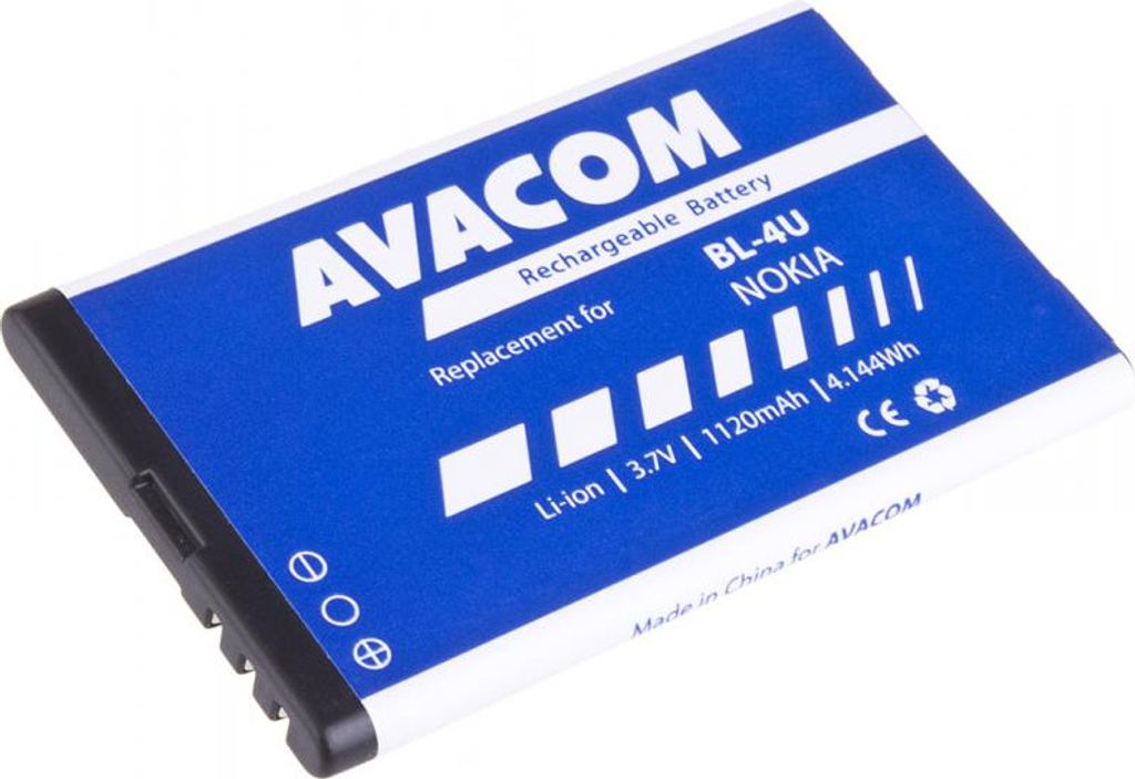 AVACOM BL-4U, Akku, Nokia, 5530, CK300, E66, 5530, E75, 5730, Lithium-Ion (Li-Ion), 1120 mAh, 3,7 V
