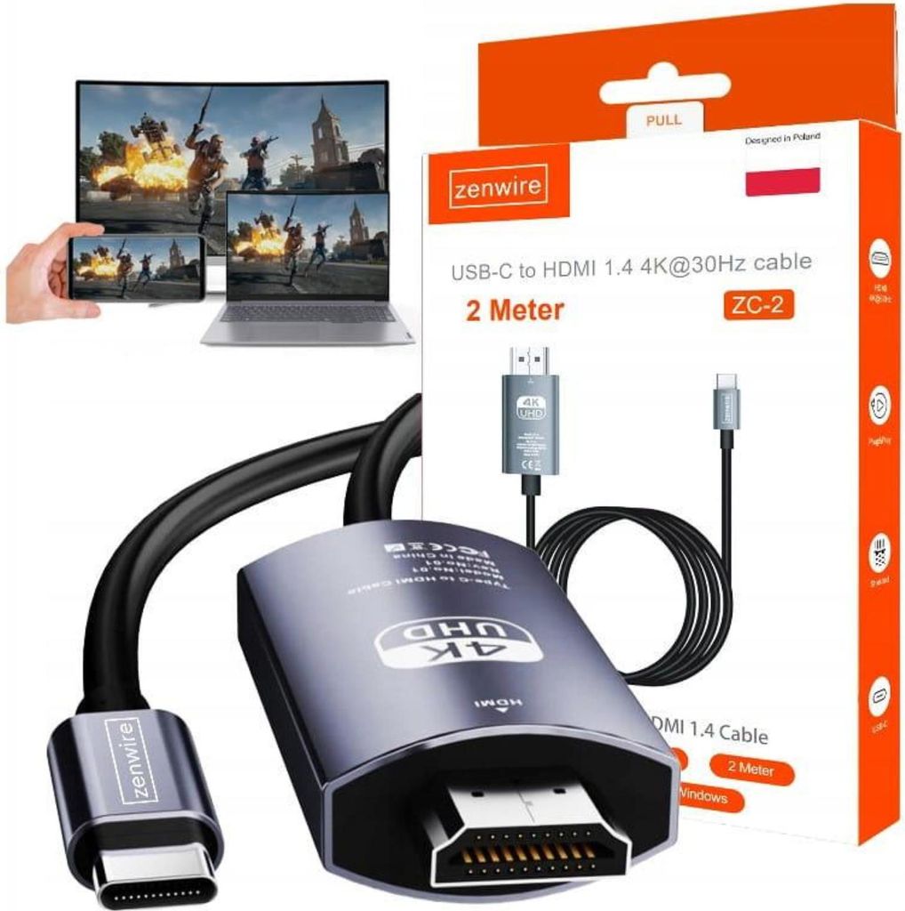 HDMI Kabel - USB-C 3.1 auf HDMI - 4K Ultra HD 30Hz - 2 m - Plug and Play - MHL - Schwarz