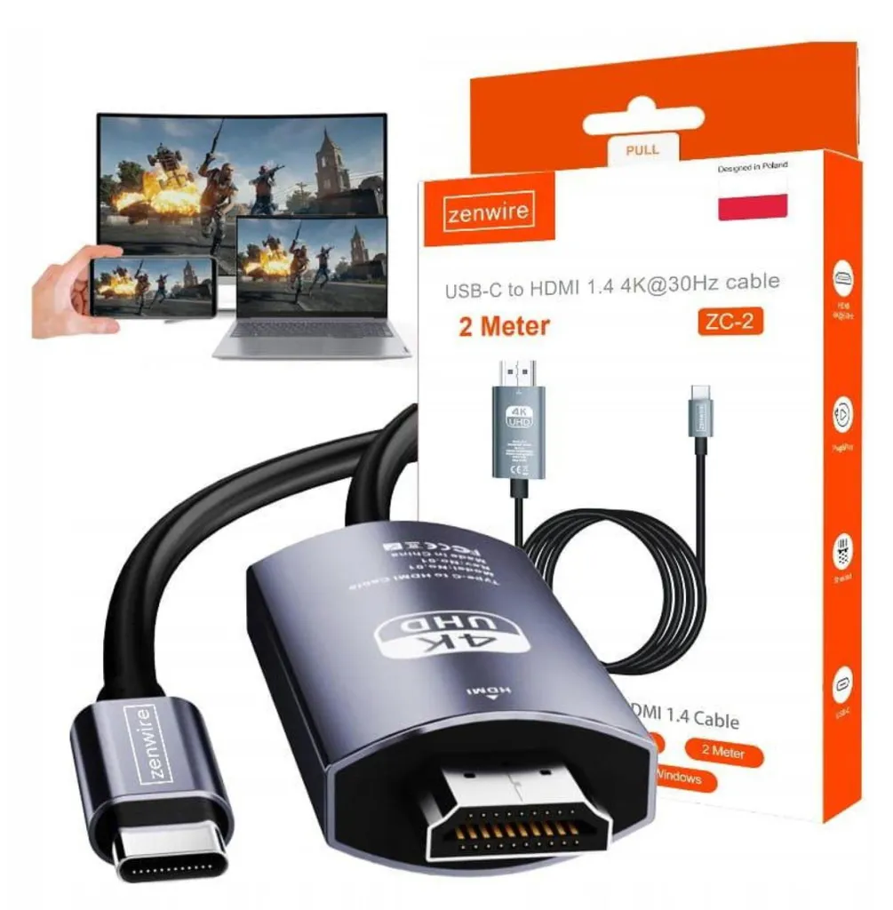 Cavo HDMI da USB-C 3.1 a HDMI 4K - 2 Metri Plug & Play Nero - 1