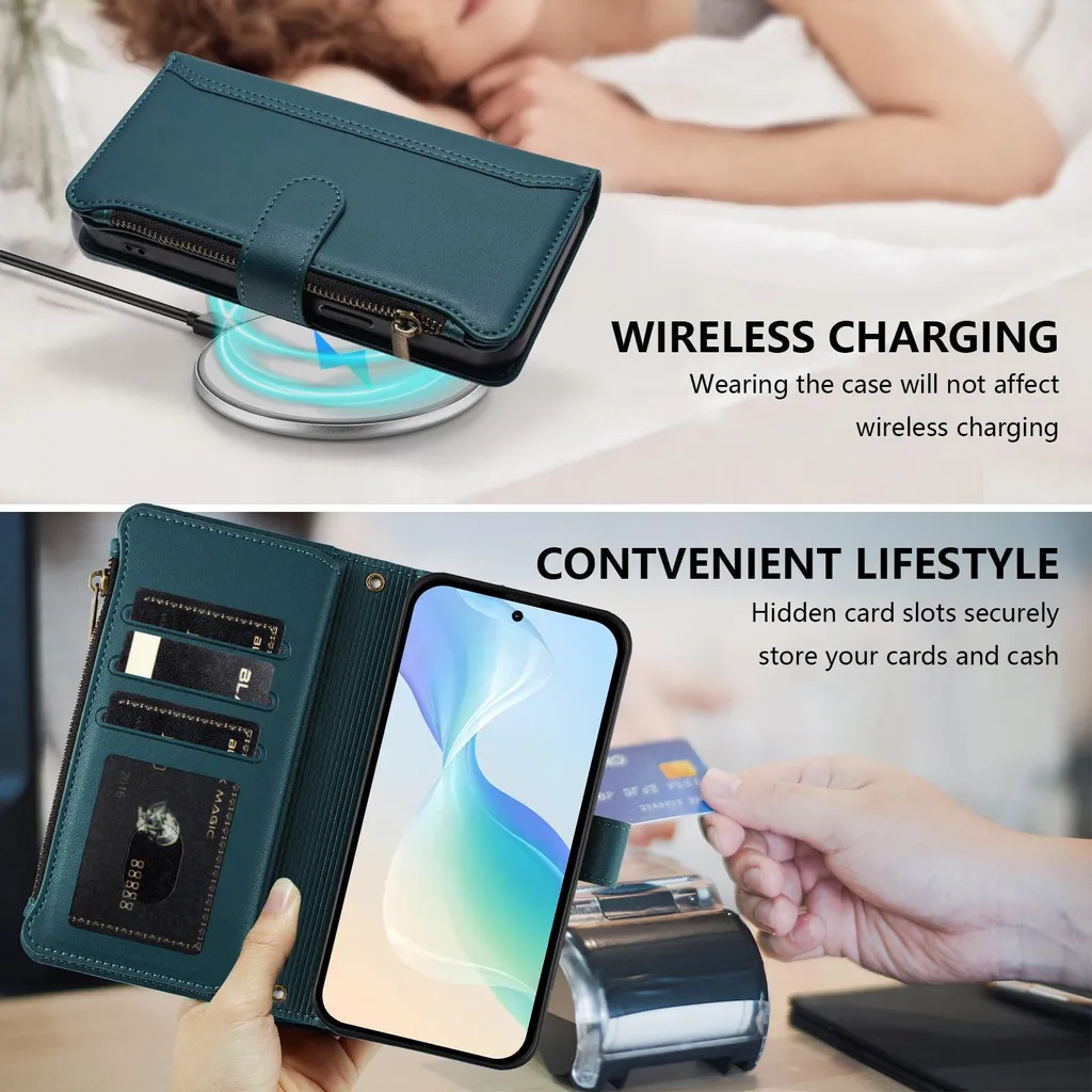Custodia Xiaomi 13 Ultra Verde in Finto Cuoio con Cerniera e Portafoglio - 6