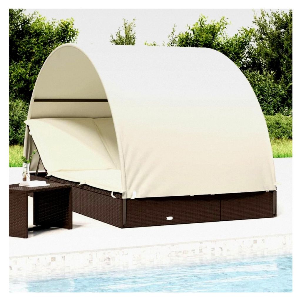 Doppelliege für 2 Personen mit rundem Dach, verstellbarer Outdoor-Stuhl für Garten, Pool oder Camping, aus PE-Rattan und robustem Stahlgestell