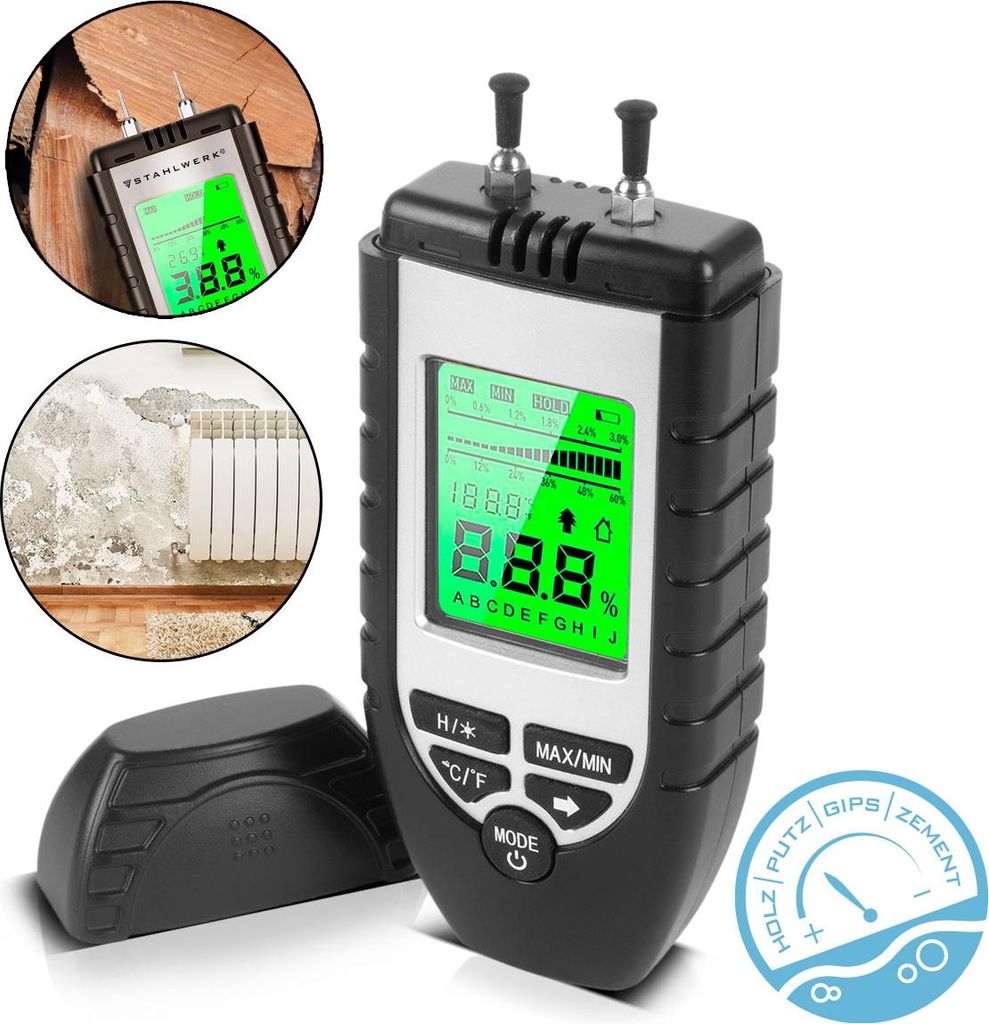 STAHLWERK Feuchtigkeitsmesser FM-60 ST Holz Baustoffe Feuchtigkeitsmessgerät
