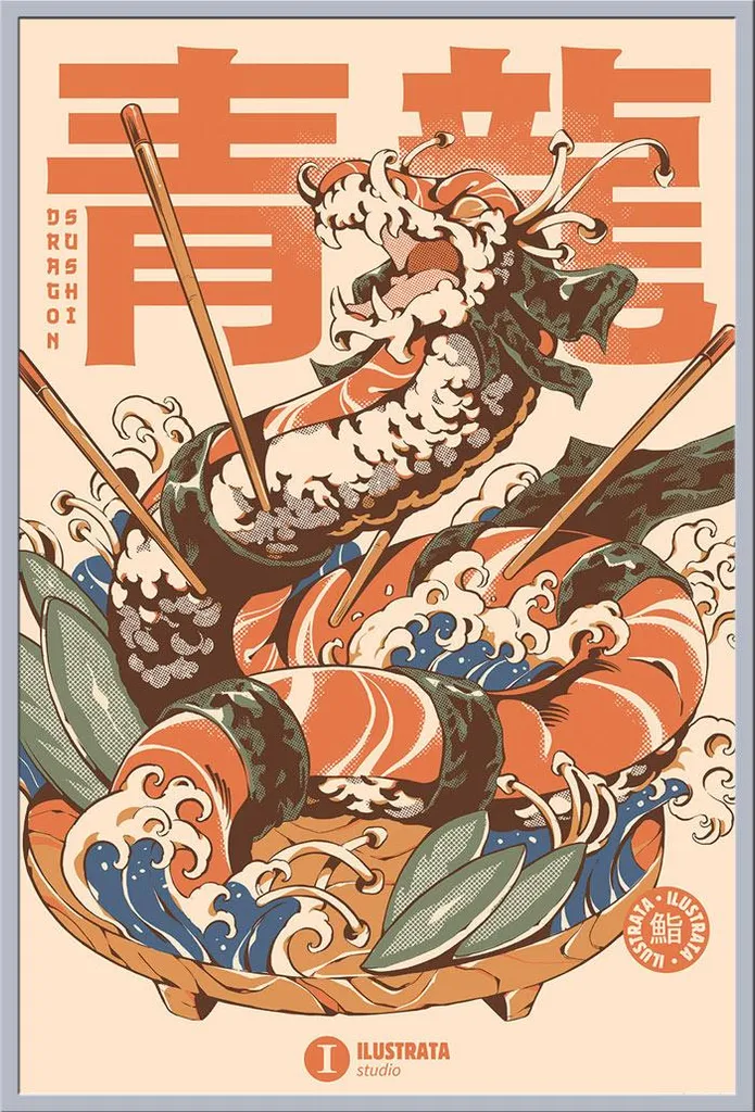 Décoration Murale Dragon Sushi Ilustrata : Affiche et Cadre Shinsuke 61x91