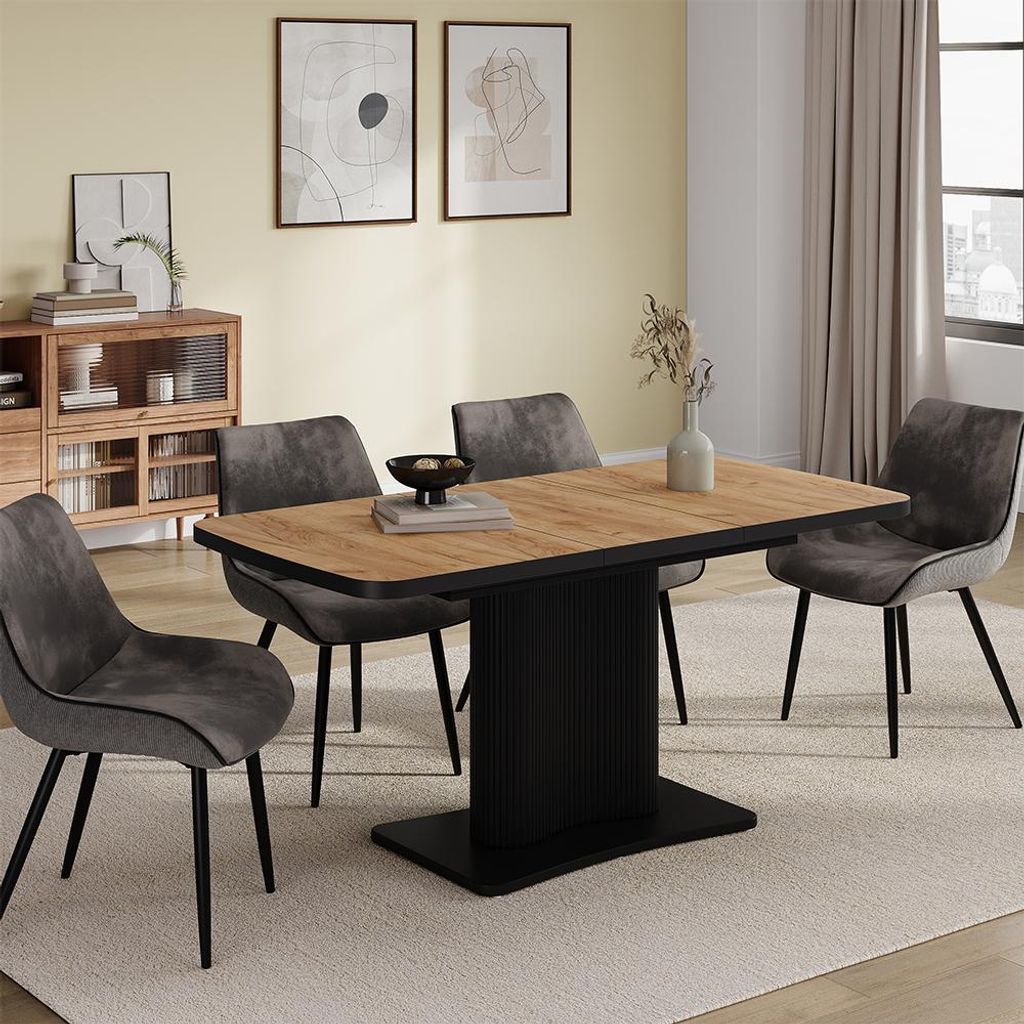 Vicco Esstisch Fenaro, 120 x 80 cm ausziehbar, Goldkraft Eiche/Schwarz/Schwarz