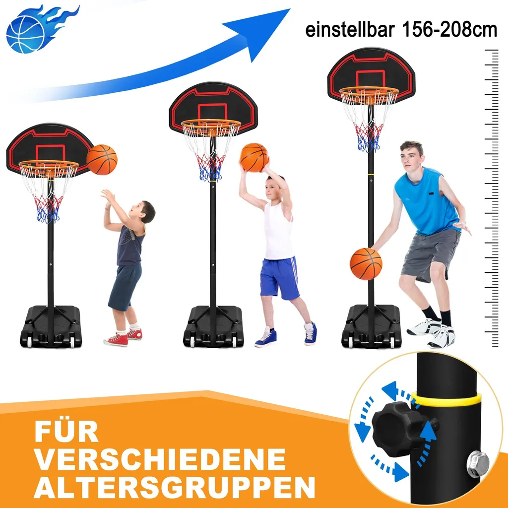 Panier de Basket Mobile 2m10 avec Roulettes et Hauteur de Jeu Variable