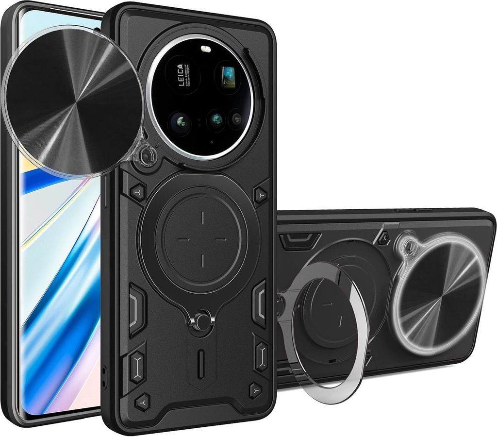Für Xiaomi 15 Ultra CD Textur Sliding Kamera TPU PC Magnet Ring Hülle Schwarz