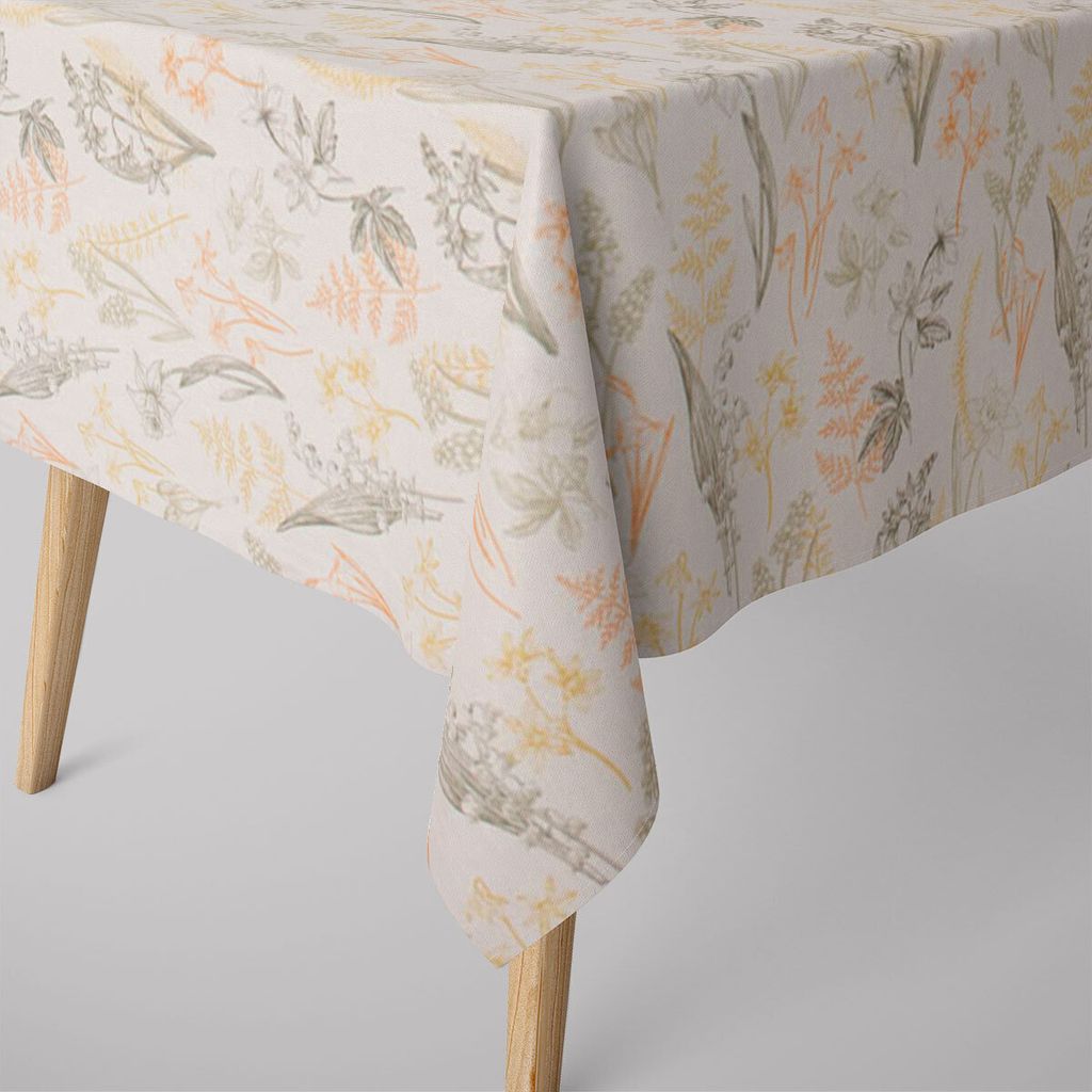 SCHÖNER LEBEN. Tischdecke Gräser Blumen wollweiß orange gelb Größe 130x130cm