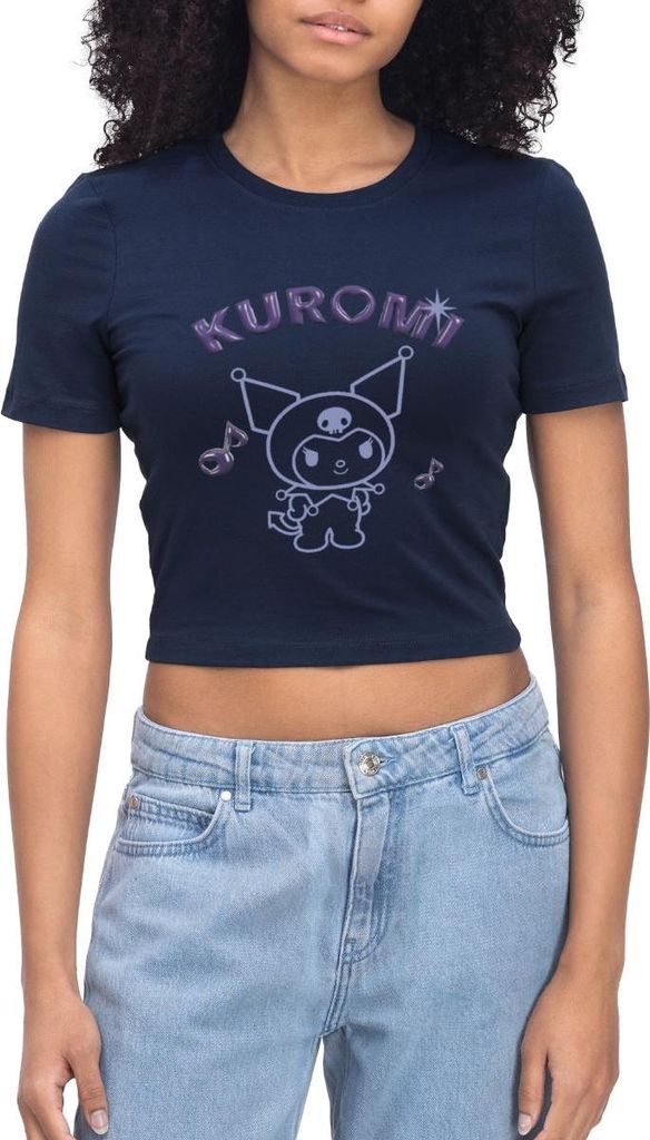 Spreadshirt Kuromi Outline Mit Chrome Schriftzug Crop Top, XL, Light Navy