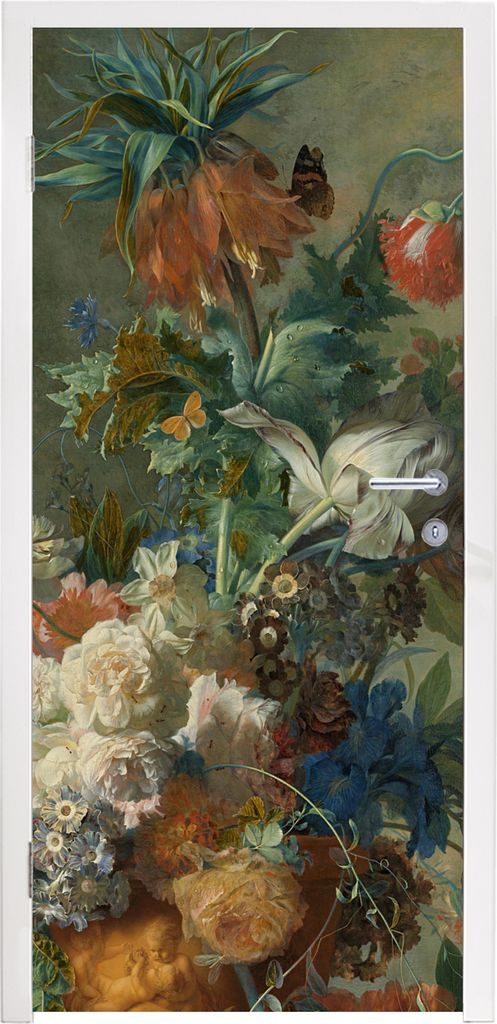 MuchoWow Türtapete Selbstklebende Türfolie Stilleben mit Blumen - Gemälde von Jan van Huysum 75x205 cm Türposter Türaufkleber Klebefolie Tü...