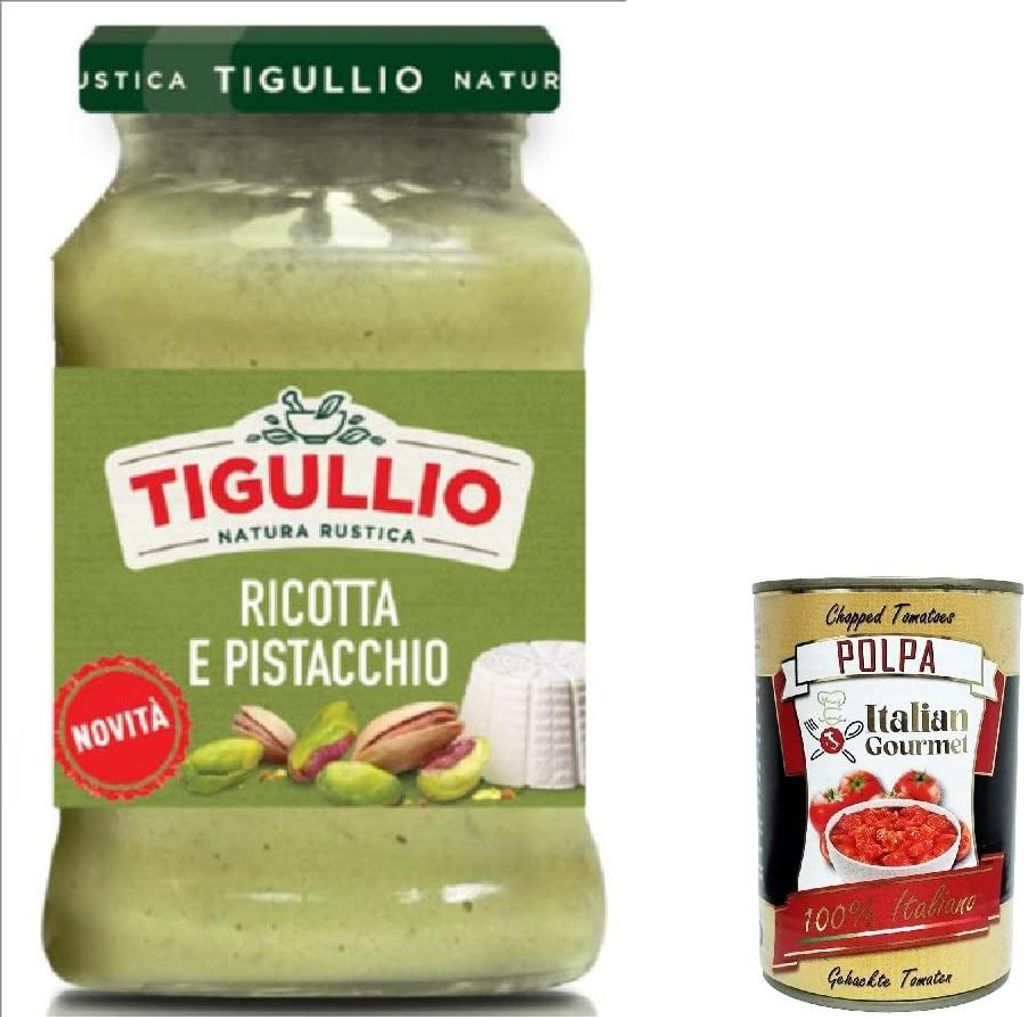 6x Star Tigullio GranPesto Pesto Ricotta e pistacchio, pesto mit Ricotta und Pistazien 185 g Sauce Soße + Italian gourmet polpa 400g