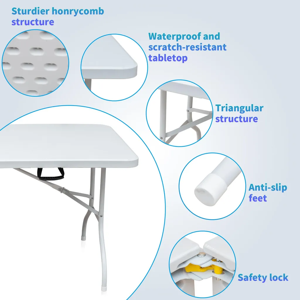 Table de Camping Portable 180 cm Blanche Idéale pour Jardin et Buffet