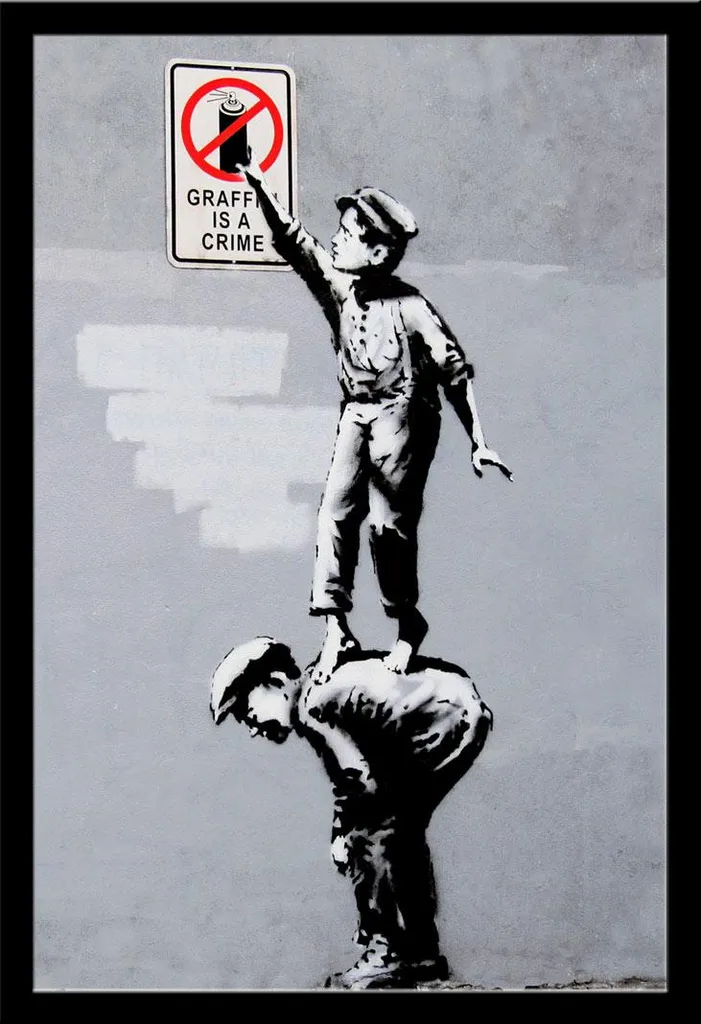 Banksy Graffiti is a Crime Poster Maxi + Cornice Nera Shinsuke MDF