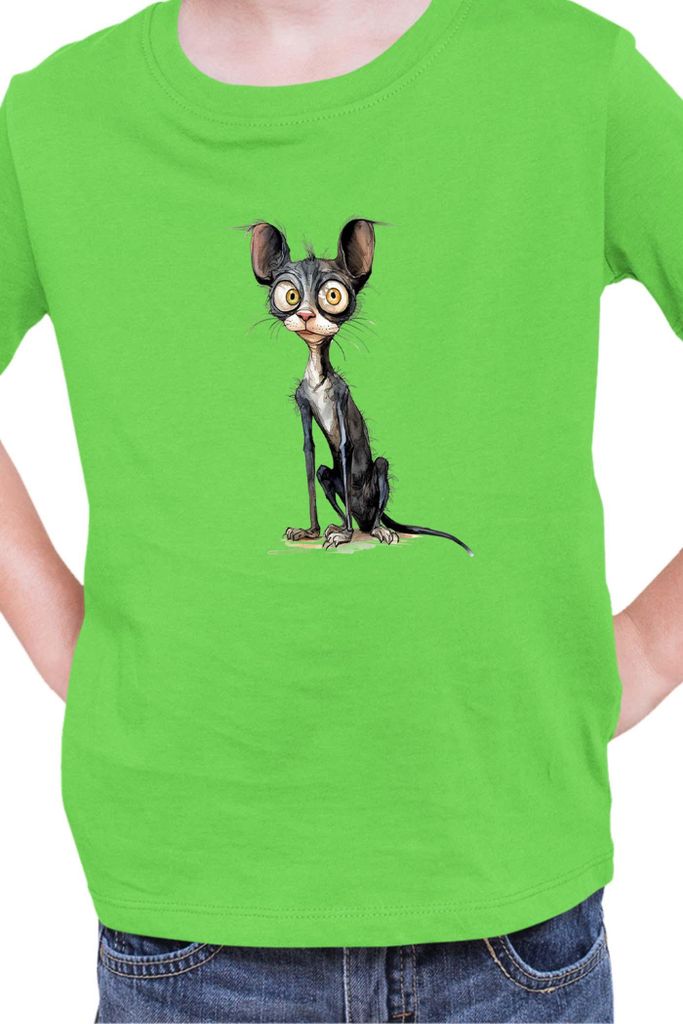 Kinder T-Shirt Funny Cats Breeds Cornish Rex Cat, 7-8 Jahr - 128 / Lime