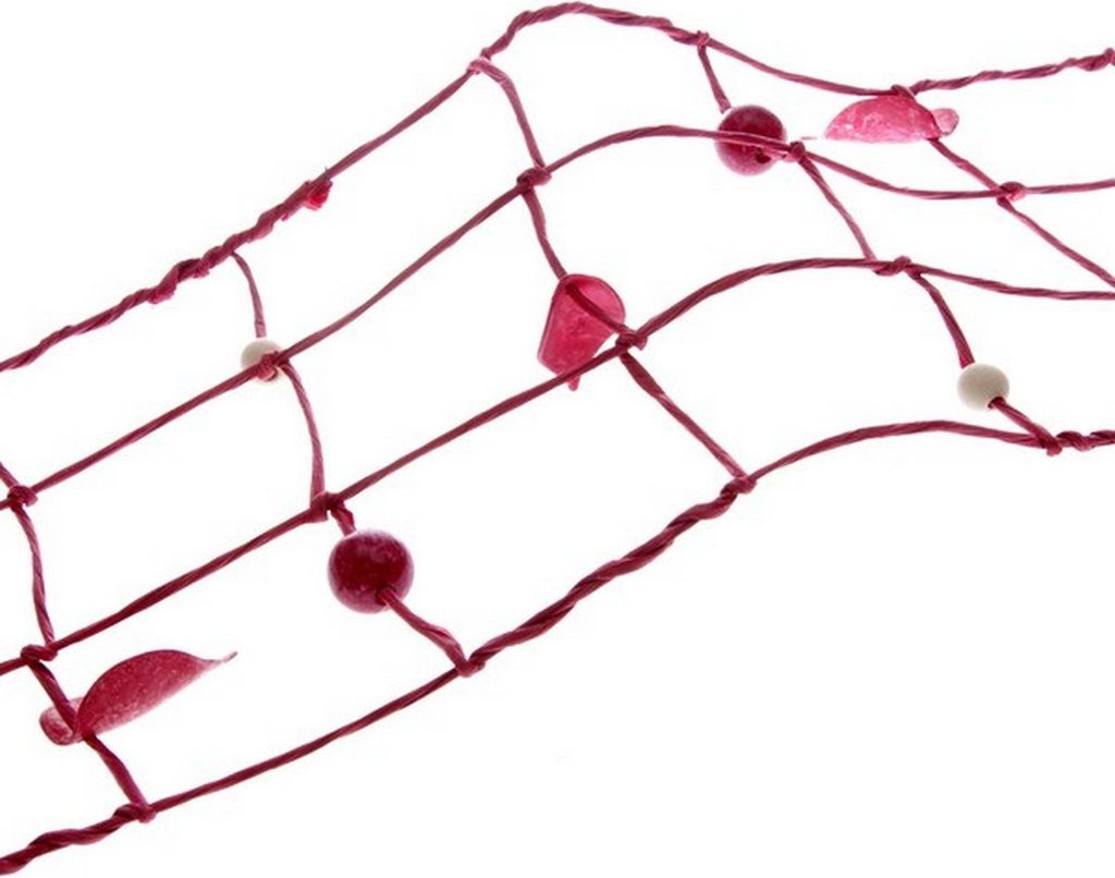 Deko-Papiergitter mit Holzperlen und Blättern – rot – 11 cm x 3 m