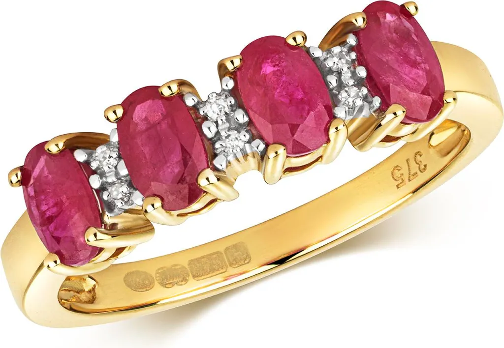 Bague de Luxe en Or Jaune, Rubis Naturel et Diamant Brillant pour Femme 51
